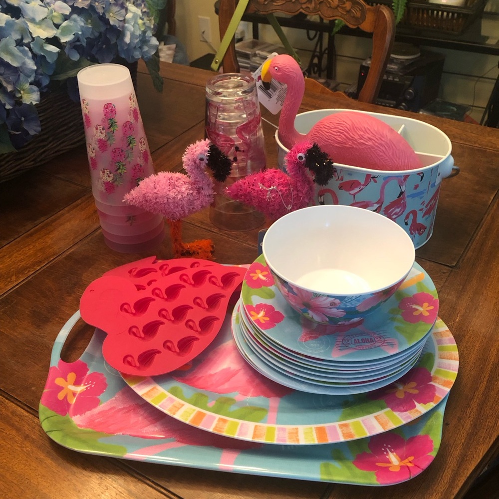 Tropical Flamingo Party Dinnerware Set - Pink & Aqua
